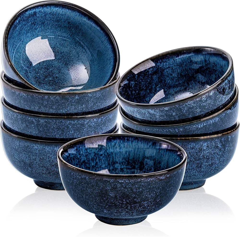 ZEAYEA Set of 8 Ceramic Bowls, 10 oz Ceramic Dessert Bowls, 4.5 Inch Glazed Blue Bowls, Small App... | Amazon (US)