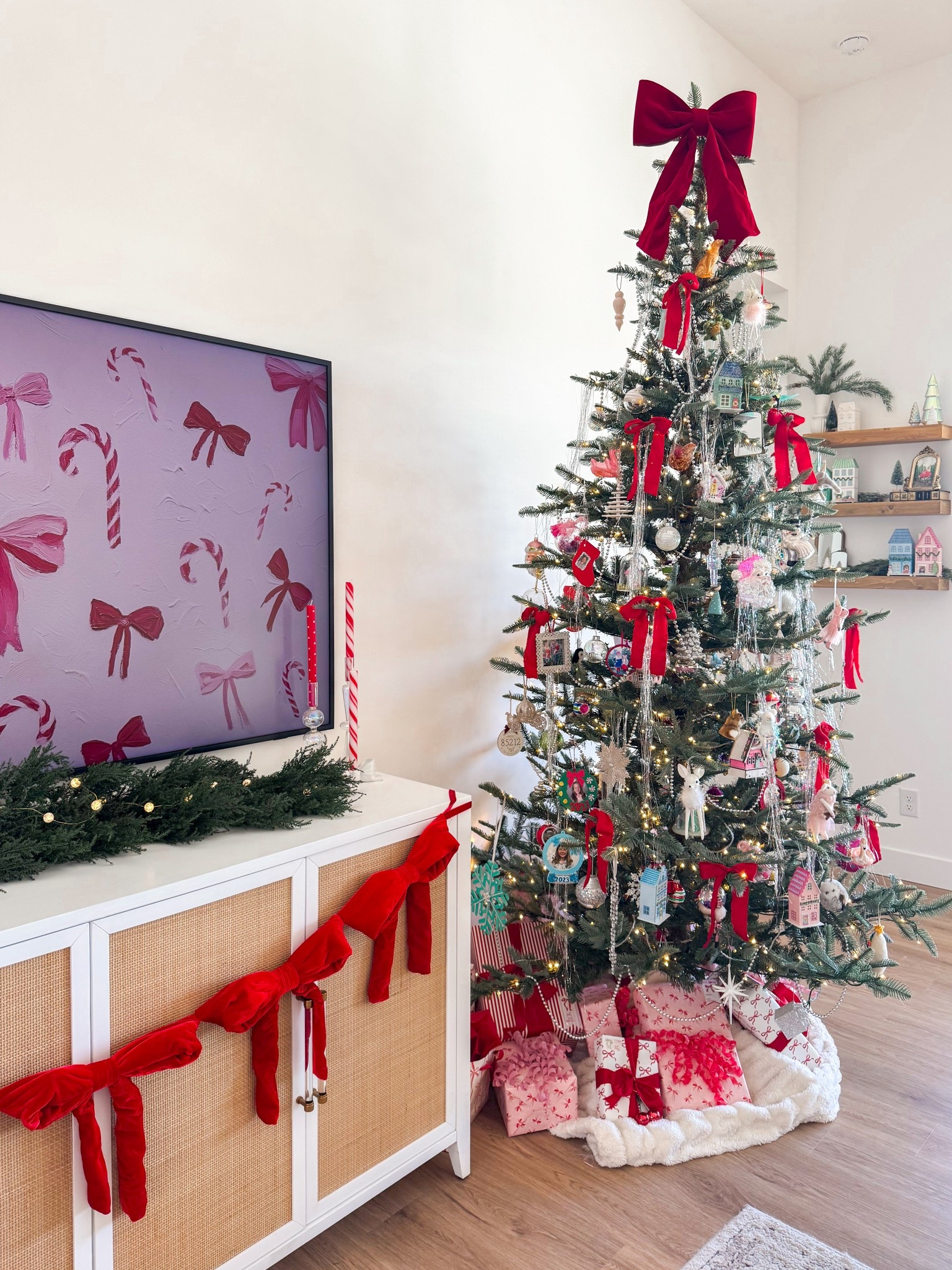 The viral red velvet bow garland is available again! It’s just a little bit different this year but I actually like it better! Grab it before it sells out again like last year! Christmas decor, Christmas garland, Christmas tree 

#LTKHome #LTKSeasonal