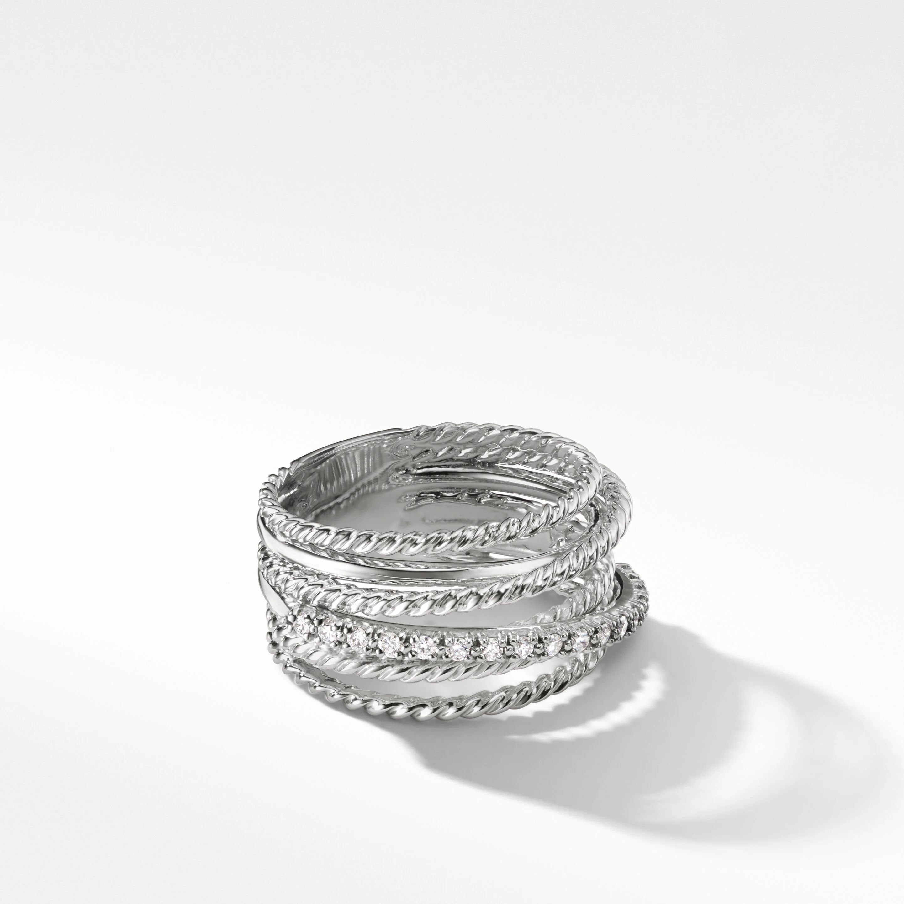 Crossover Ring in Sterling Silver with Pavé Diamonds | David Yurman