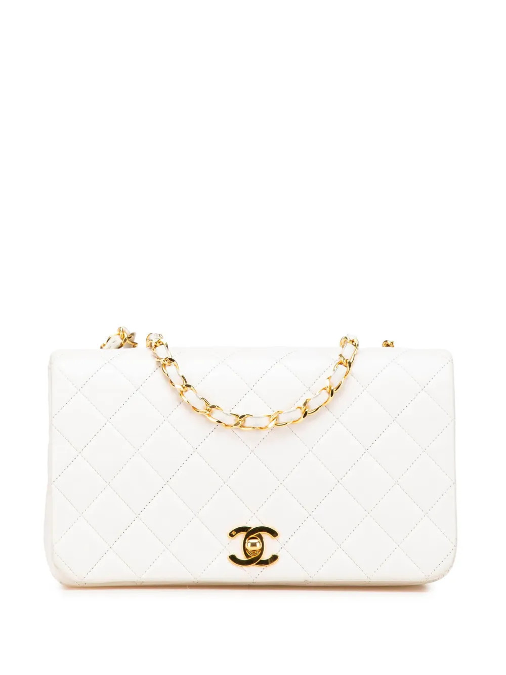 CHANEL Pre-Owned 1989-1991 Small CC Quilted Lambskin Full Single Flap crossbody bag - White | Farfetch Global