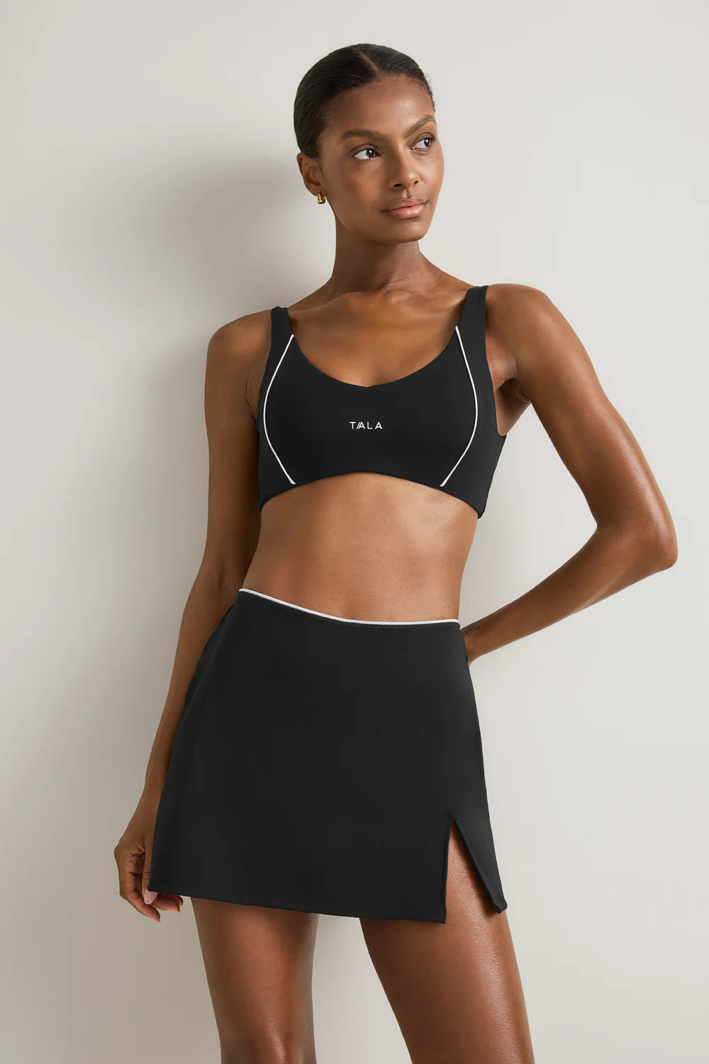 SkinLuxe Contrast Piping Mini Skort - Shadow Black | TALA (UK)