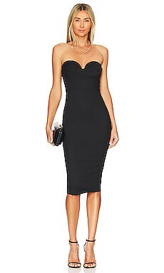 MORE TO COME Sophia Strapless Midi Dress in Black from Revolve.com | Revolve Clothing (Global)