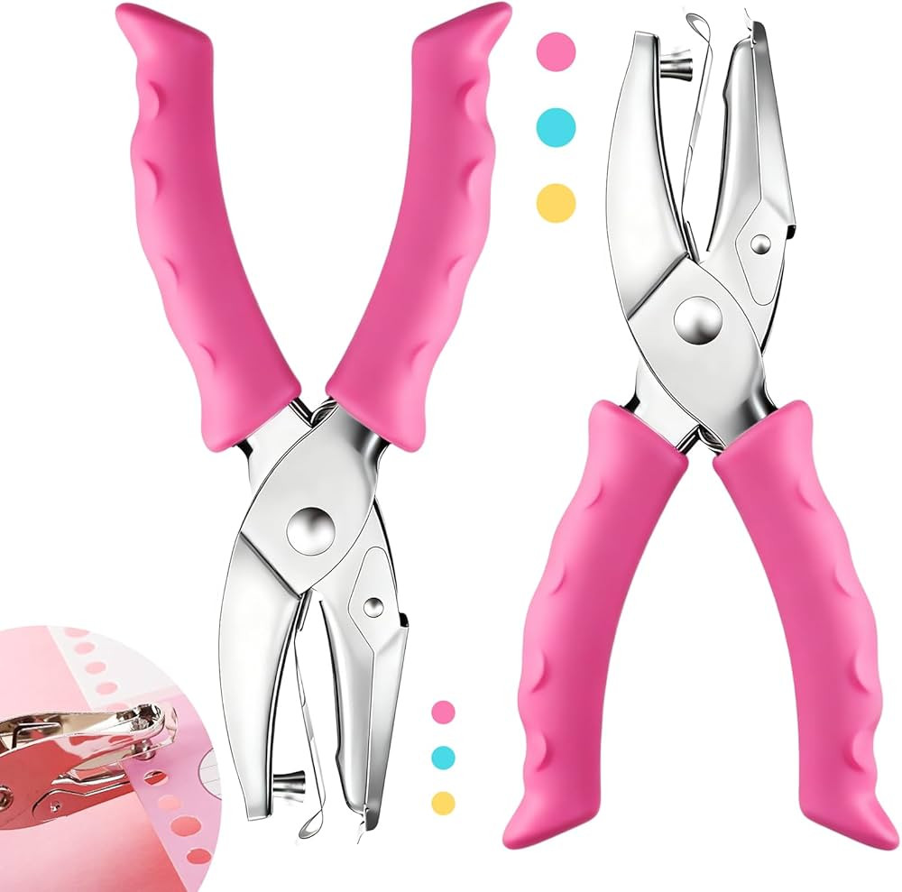 Single Hole Punch, 2 Pcs 1/4" and 1/8" Hole Puncher with Pink Soft Grip for Home, Office and Clas... | Amazon (US)