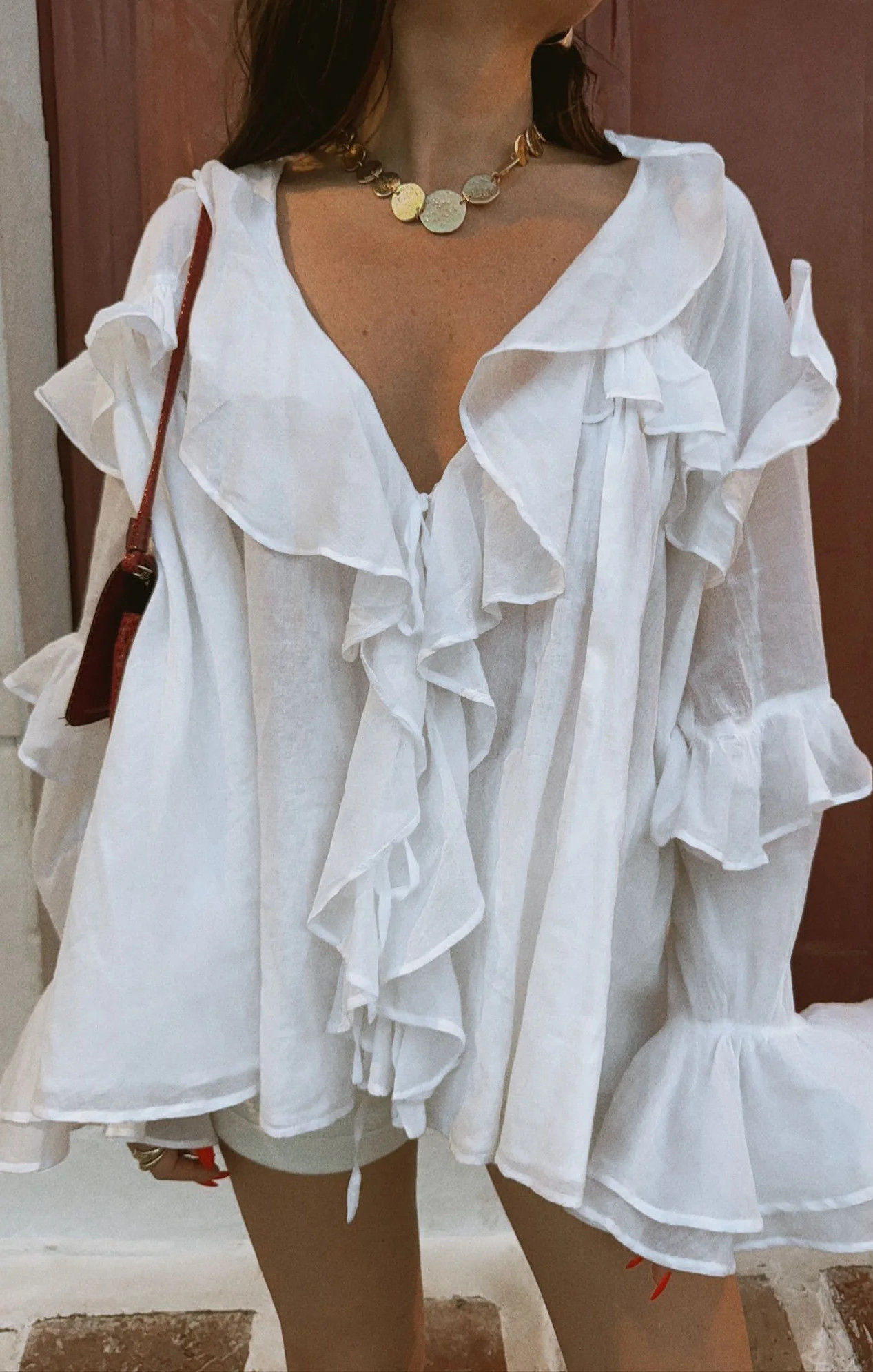 Joss Ruffle Top, in White Voile, Size: Large | Show Me Your Mumu | Show Me Your Mumu