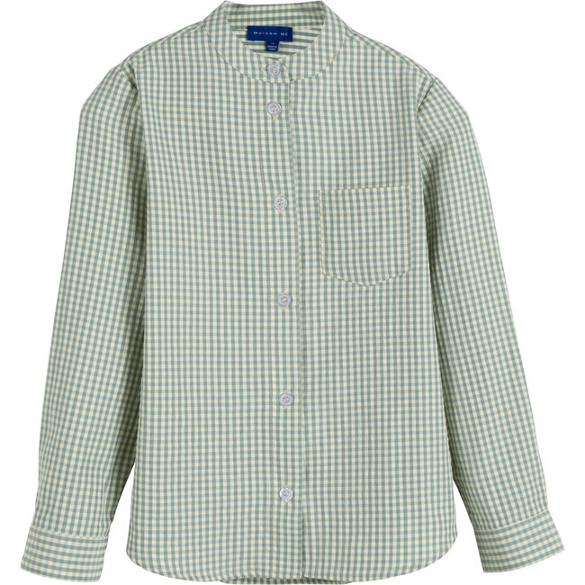 Finn Collarless Button Down, New Sage Gingham | Maisonette
