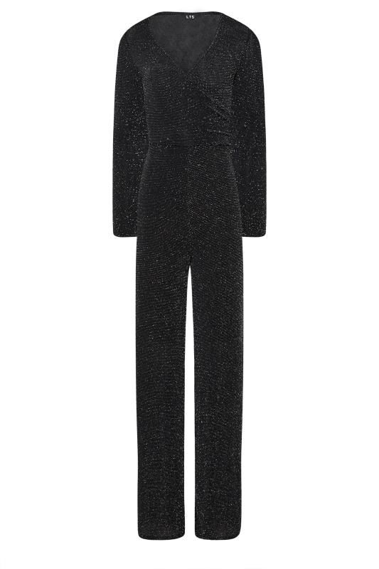 LTS Tall Black & Silver Stretch Glitter Wrap Jumpsuit | Long Tall Sally