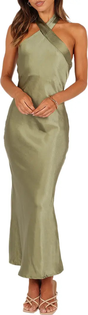 Grasie Stretch Satin Halter Dress | Nordstrom