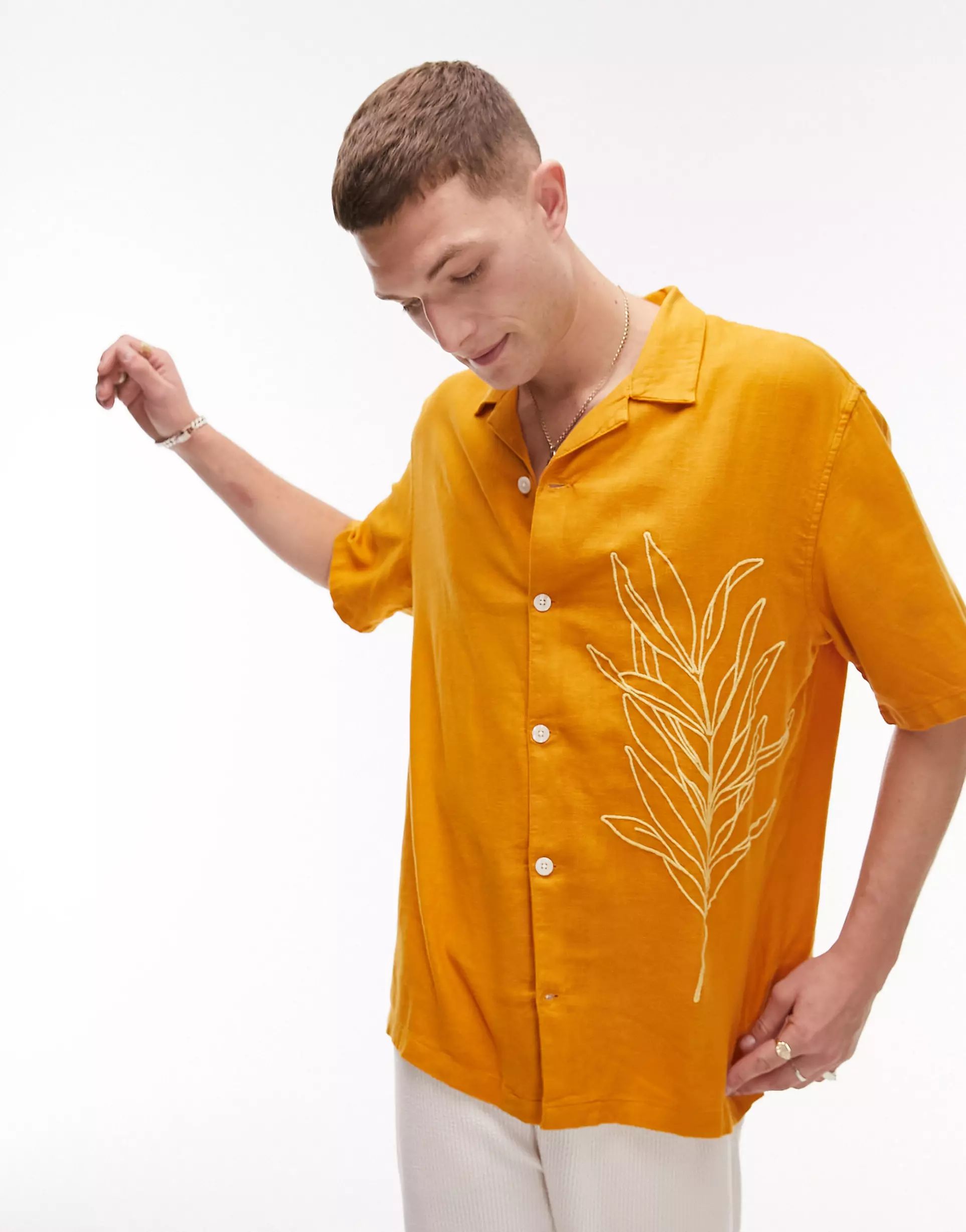 Topman contrast embroidered shirt in orange | ASOS (Global)