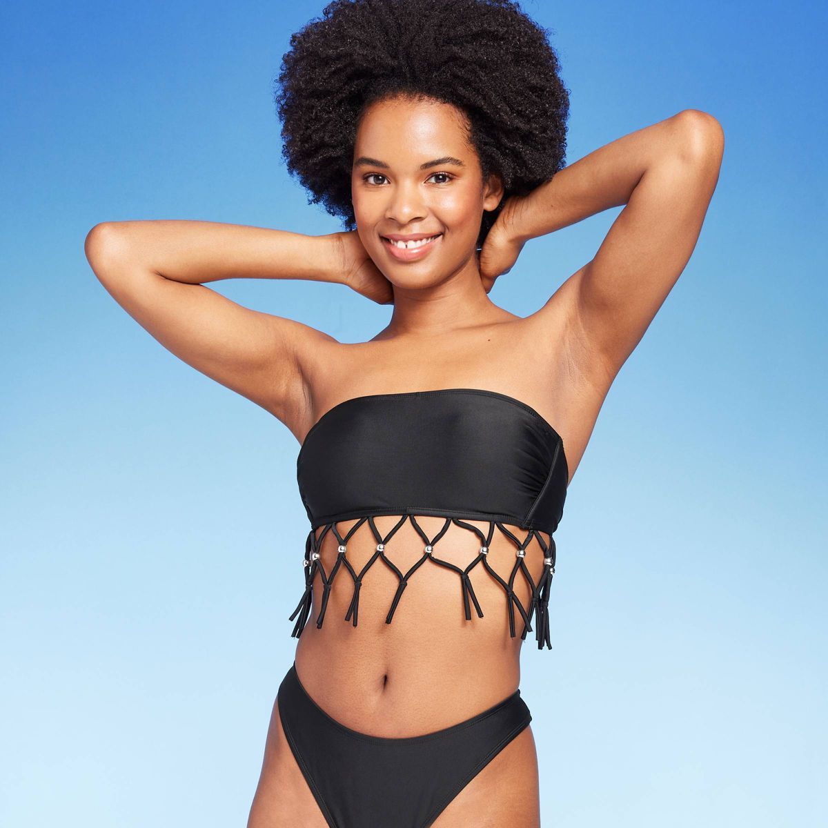 Women's Beaded Macrame Bandeau Bikini Top - Wild Fable™ Black | Target