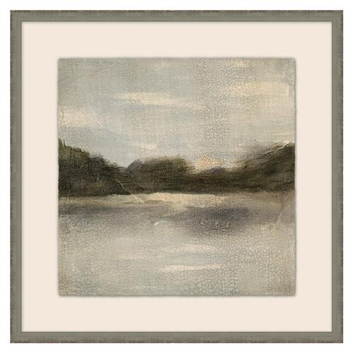 Zora French Country Grey Lake Distressed Frame Landscape Painting 2 - 25x25 | Kathy Kuo Home