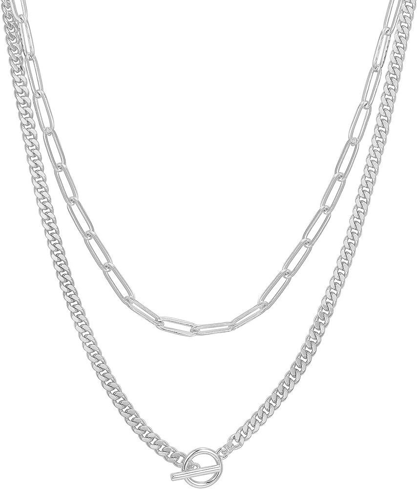 14K Gold Plated Dainty Layering Necklaces for Women | Snake Chain, Curb Link, Paperclip Layered C... | Amazon (US)