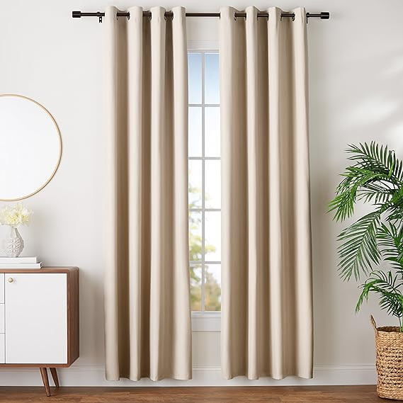 Amazon Basics Room Darkening Blackout Window Curtains with Grommets - 52 x 96-Inch, Beige, 2 Pane... | Amazon (US)