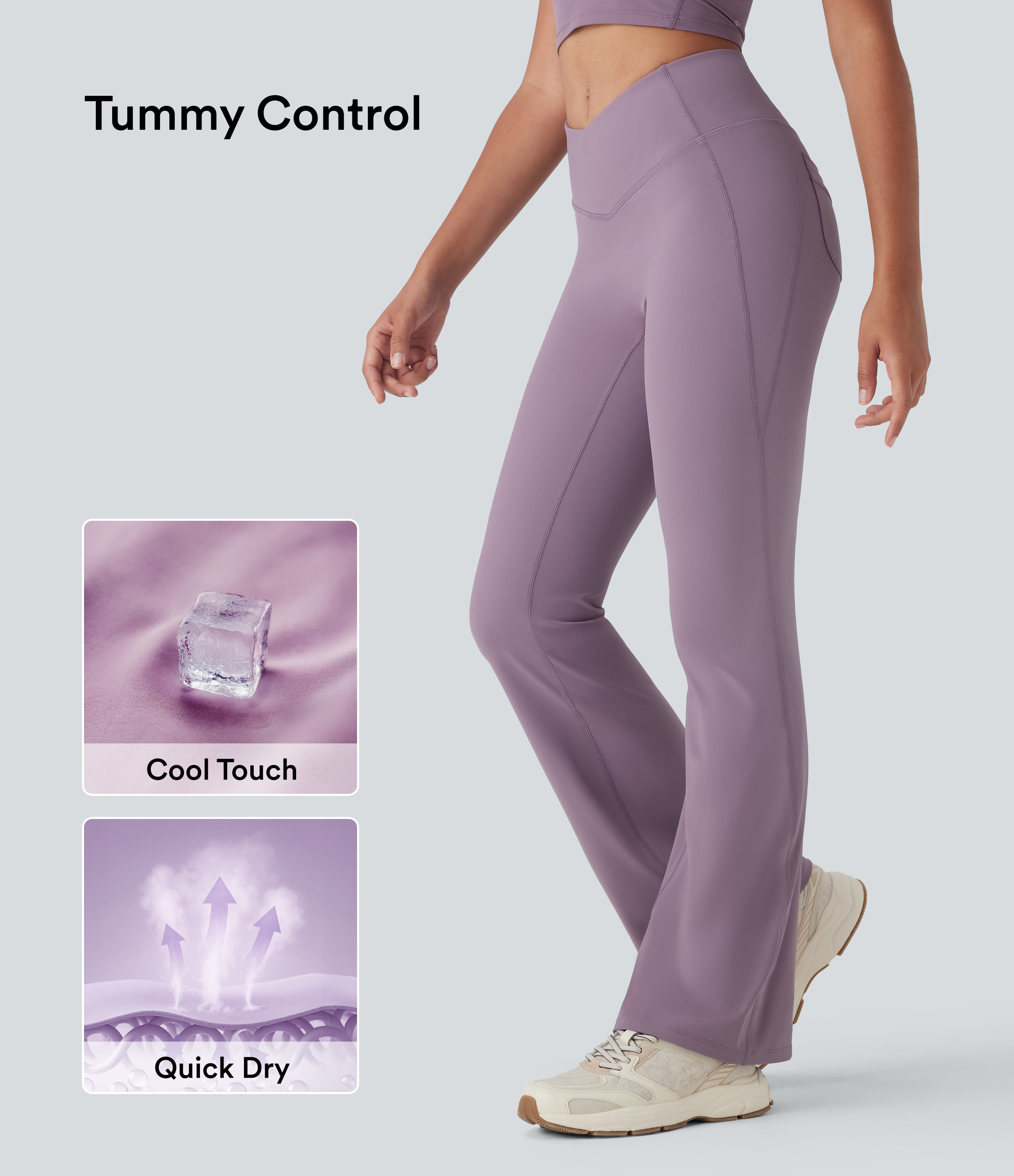 Halara Halara UltraSculpt™ Cool Quick Dry SoCinched V-Shaped High Waisted Tummy Control Hiking Flare Leggings-UPF 50+ with Pockets - Tulip Purple - XL(regular) | HALARA