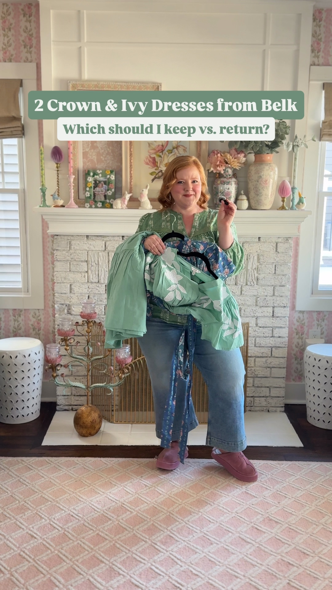 Which dress should I keep: the blue floral midi or the jade maxi in a size down? Wearing the XL in both and available up to size XXL.💙💚 @belk #belk #crownandivy 

#LTKootd #LTKMidsize #LTKPlusSize