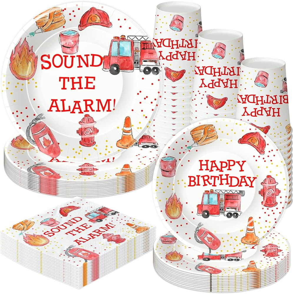 HIPVVILD Fire Truck Birthday Party Supplies - Firetruck Firefighter Birthday Party Decorations Ta... | Amazon (US)