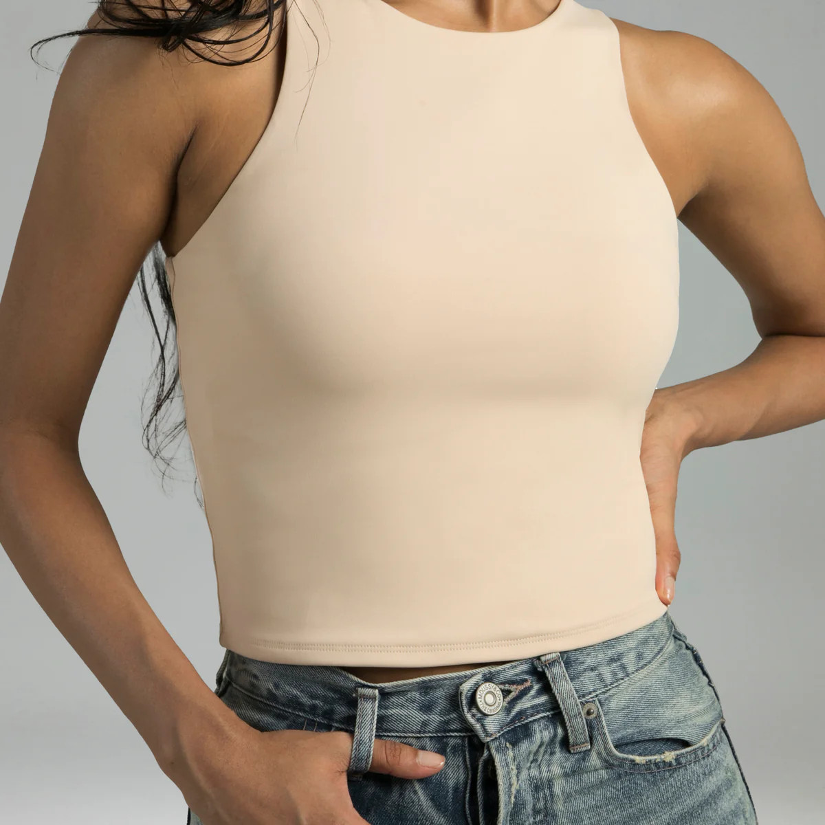 Essential High Neck Body Contour Cropped Tank Top – Double Lined | Colorfulkoala