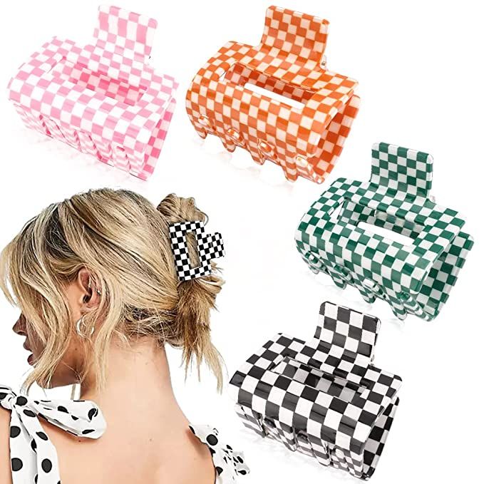 Ahoney 4 Pack Checkered Hair Claw Clips for Thin Hair 2" Y2k Accessories Cute Small Hair Clips fo... | Amazon (US)