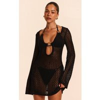 Black Crochet O Ring Mini Beach Dress | PrettyLittleThing UK