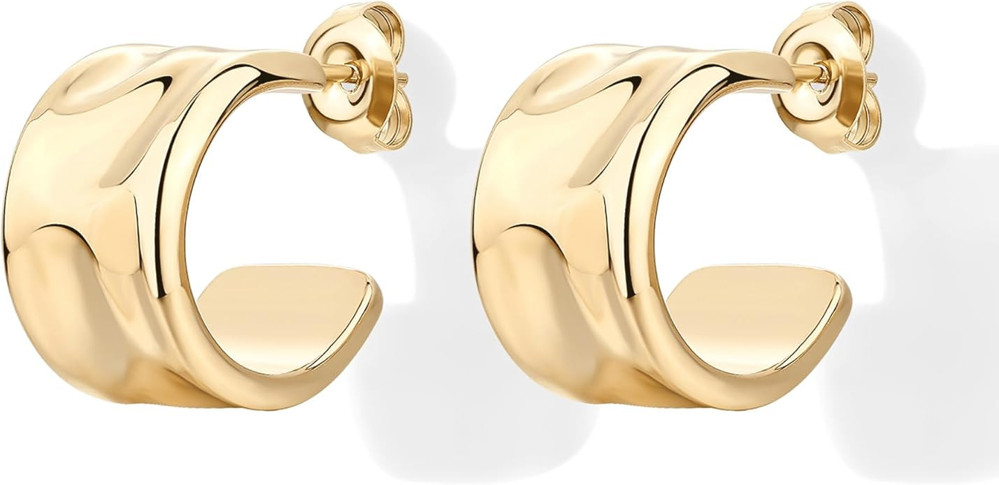 PAVOI Waterproof Hoop Earrings for Women - 14K Gold Plated Chunky, Dome, Square, Twisted Huggie H... | Amazon (US)