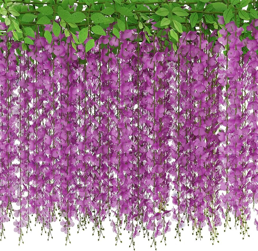 JACKYLED 4 PCs Rose Pink Wisteria Hanging Flowers 6 Feet, 40 Branches Artificial Hanging Flowers ... | Amazon (US)
