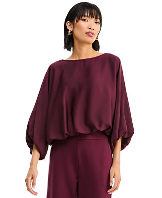 Women's Elbow-Sleeve Bubble Boat Neck Blouse | Macy's