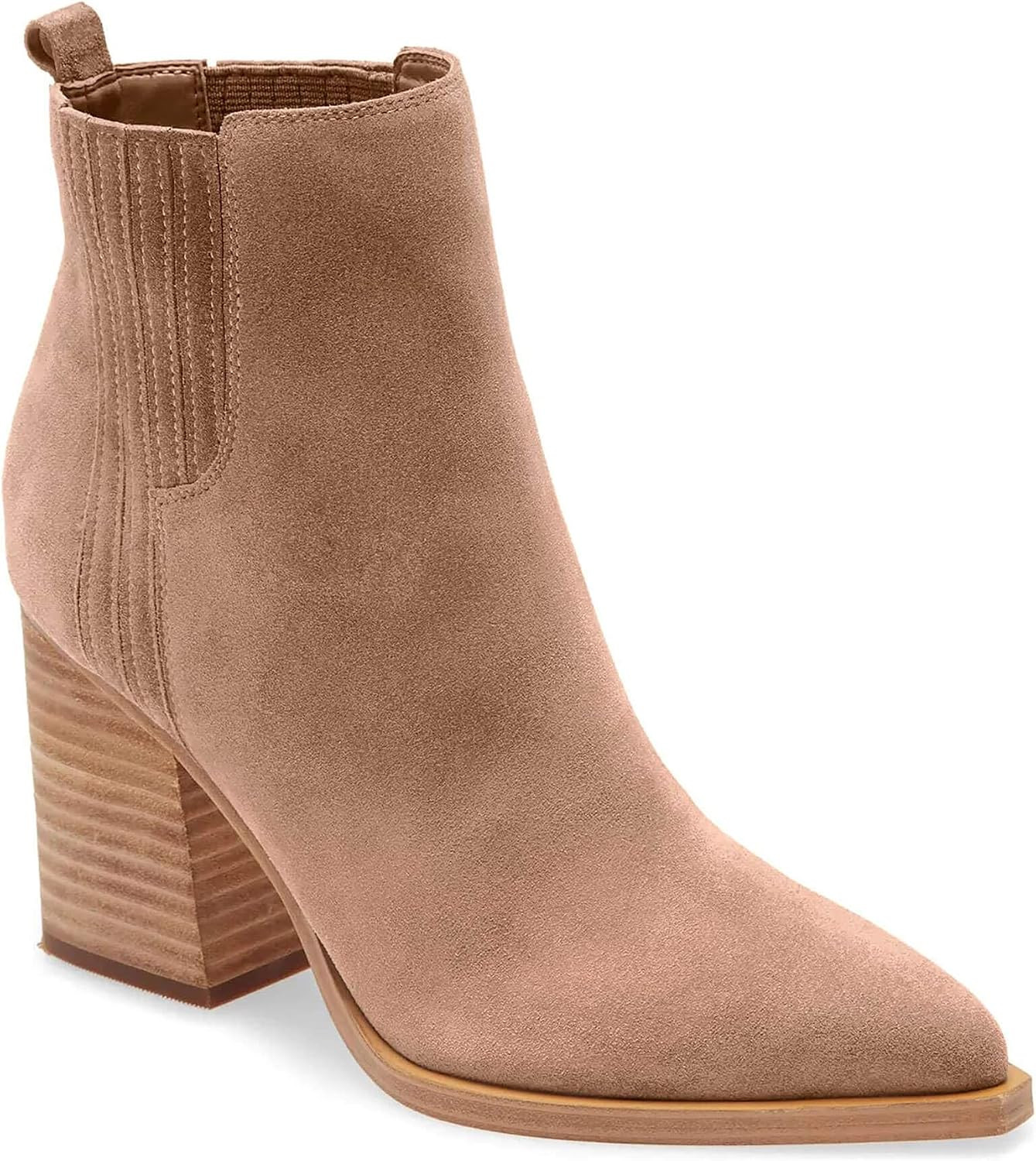 Imily Bela Womens Ankle Boots Pointed Toe Chunky Stacked Mid Heeled Faux Suede Leather Booties | Amazon (US)