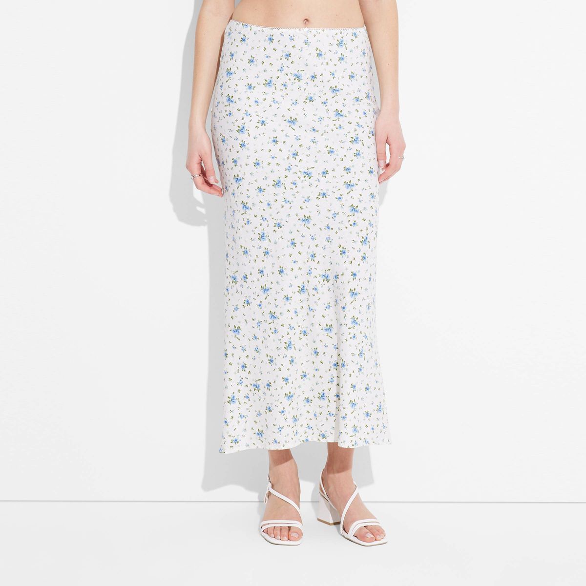 Women's Linen Bow-Front Maxi Skirt - Wild Fable™ Light Aqua Blue Floral S | Target