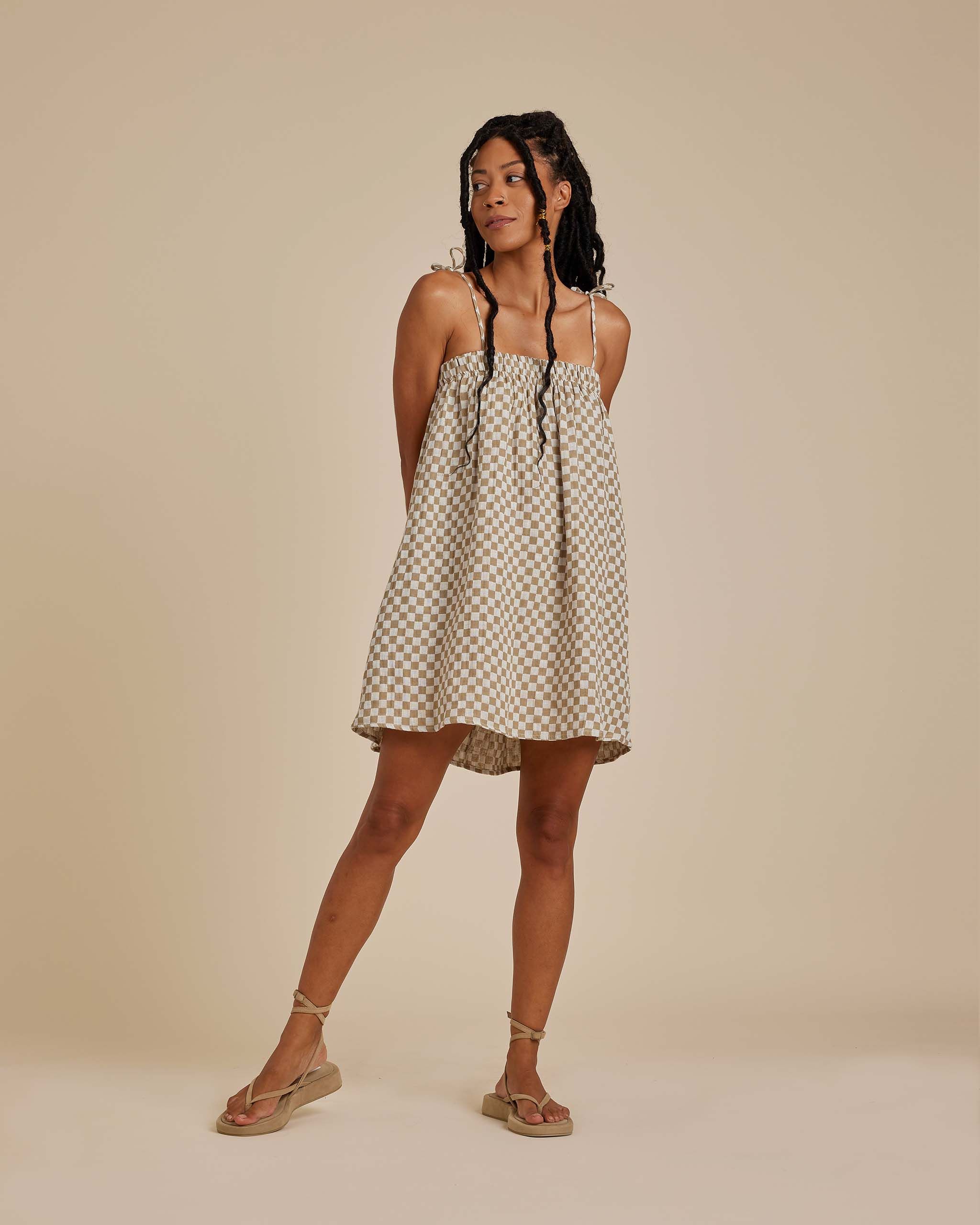 sahara mini dress | olive check | Rylee + Cru