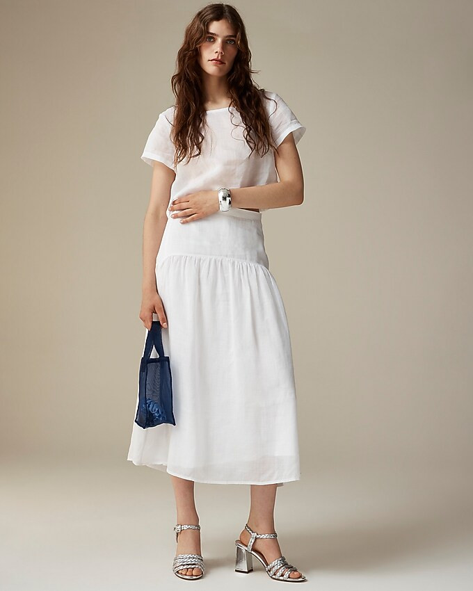 Maryam Nassir Zadeh X J.Crew drop-waist midi skirt in ramie | J. Crew US