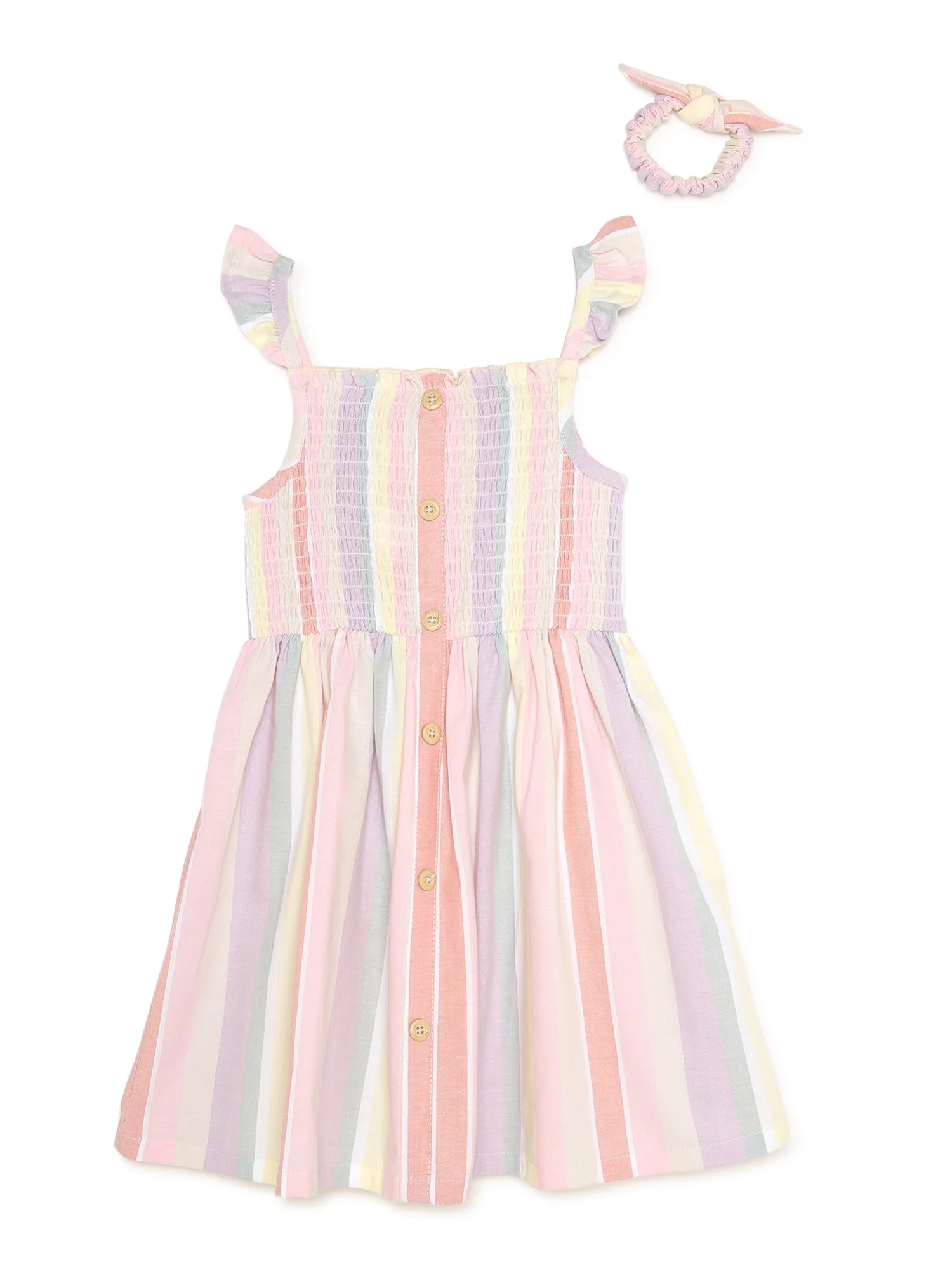 Wonder Nation Baby and Toddler Girls Dress Set with Scrunchie, 2 Piece Set, Sizes 0/3M-5T | Walmart (US)