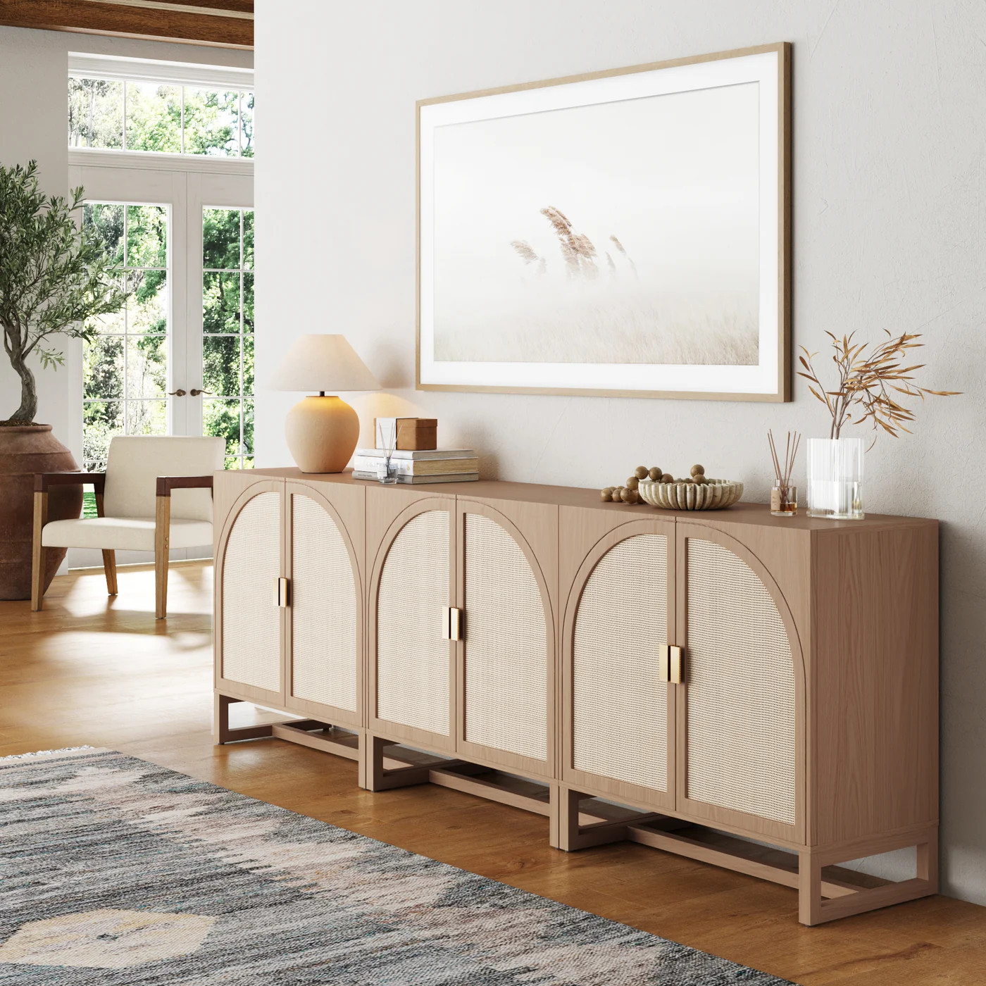 Boho Arched Cabinet Credenza Raw Oak (Set of 3) | Nathan James