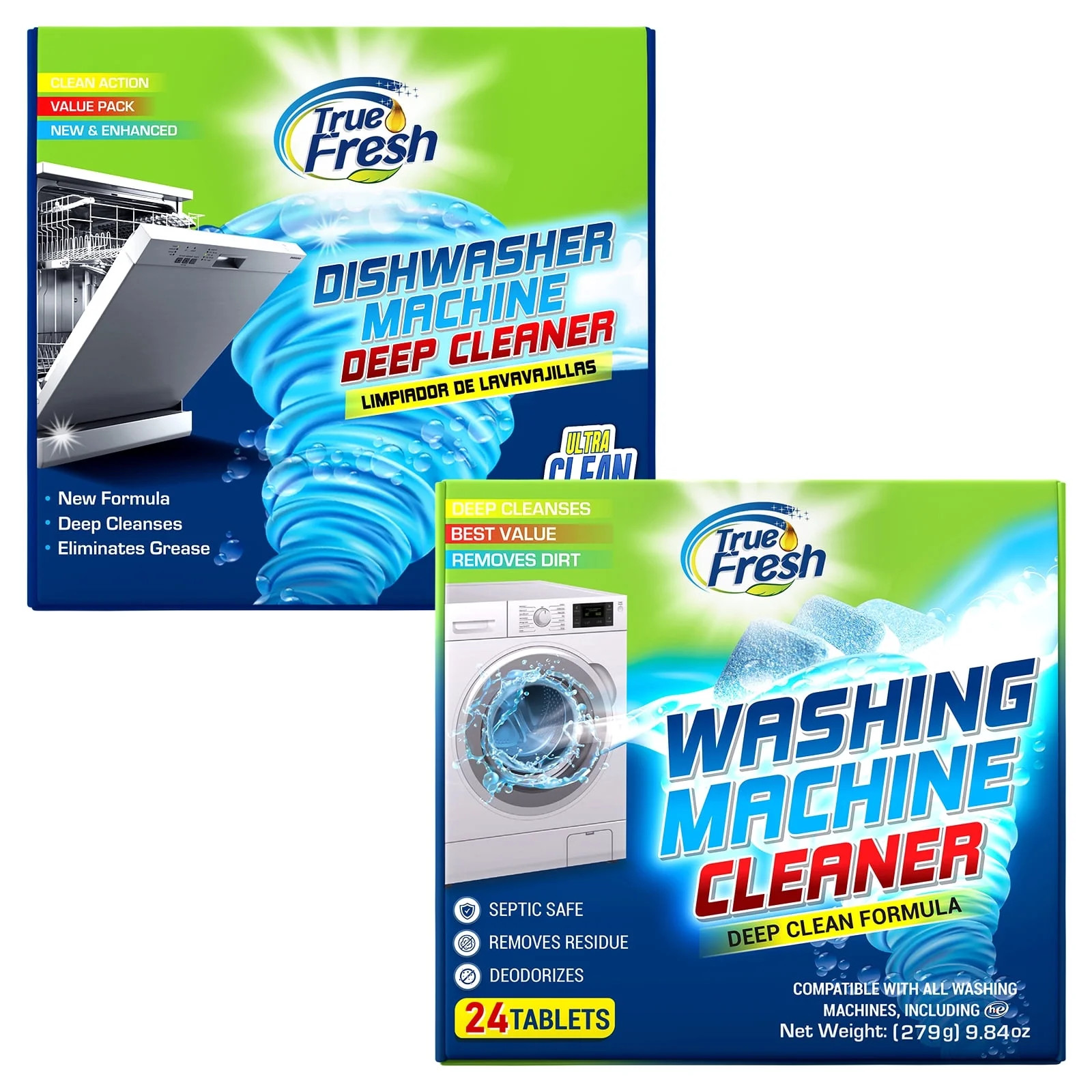 True Fresh Washing Machine Cleaner and Dishwasher Cleaner Tablets Bundle - 24 Pack Each | Walmart (US)