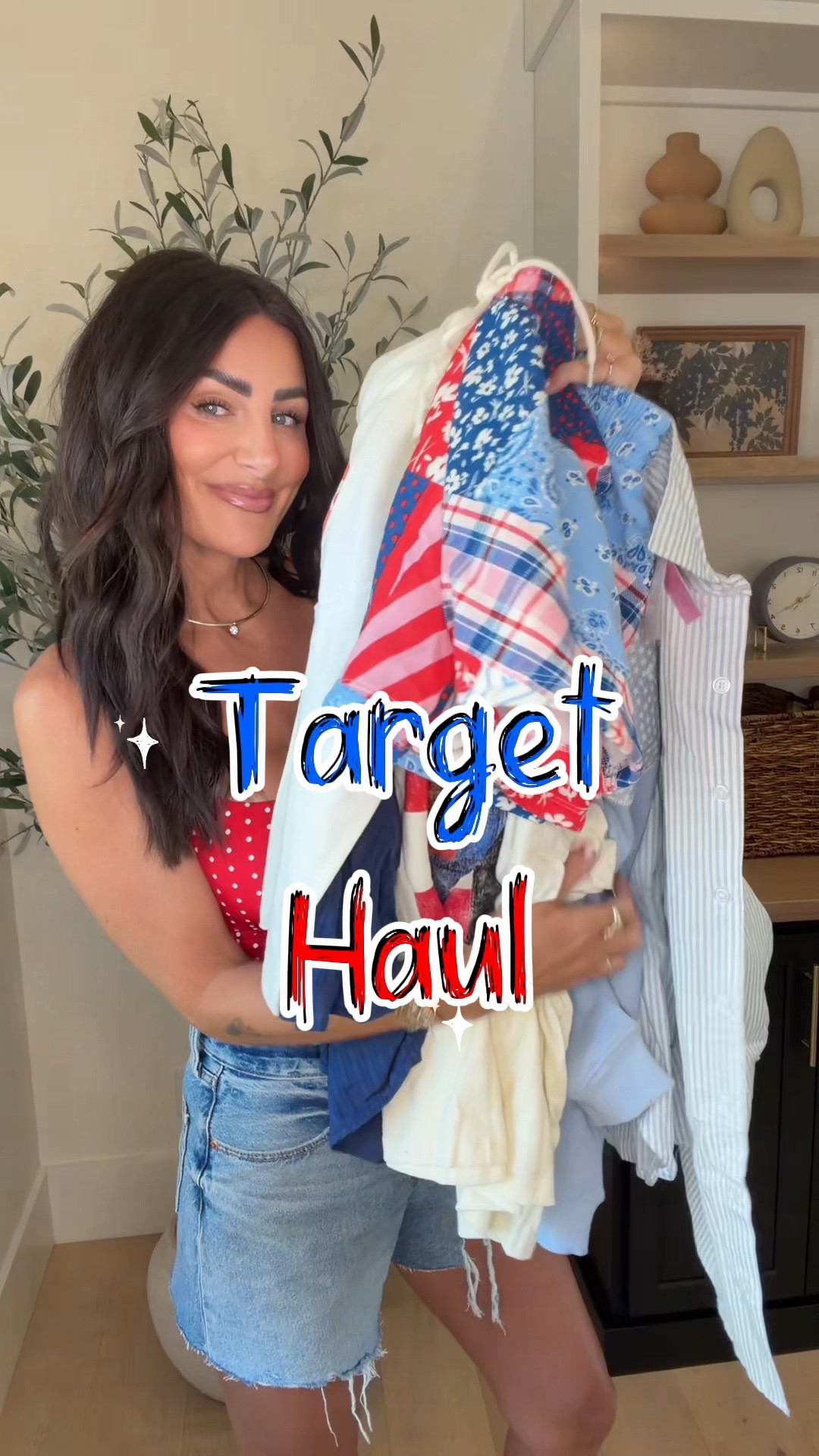 Polka dot tank: small 
Patchwork shorts: small 
Graphic tees: medium 
USA strapless: small 
Dresses: small 
White lace tank: small 
Striped teddy button up: I sized up and it runs big so get your true size 
Dog sweater: medium 


#LTKTall #LTKOver40 #LTKSeasonal