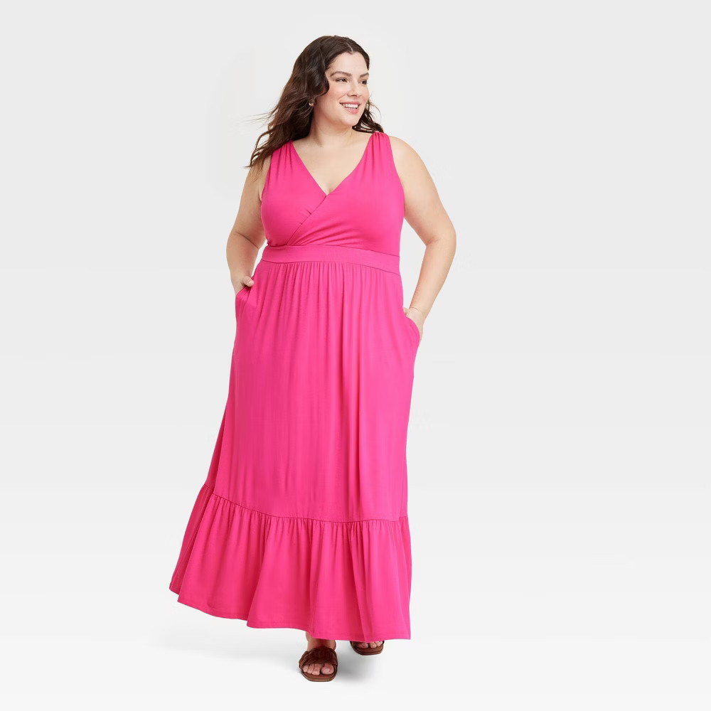 Women's V-Neck A-Line Dress - Ava & Viv™ Pink 3X | Target