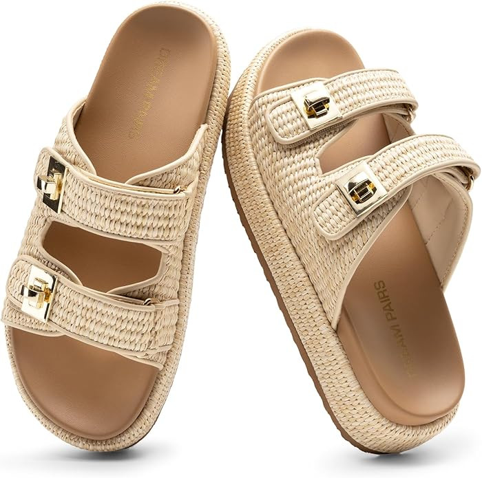 DREAM PAIRS Platform Sandals Women Raffia Espadrilles Summer Comfortable Wedge Sandals Beach Vaca... | Amazon (US)