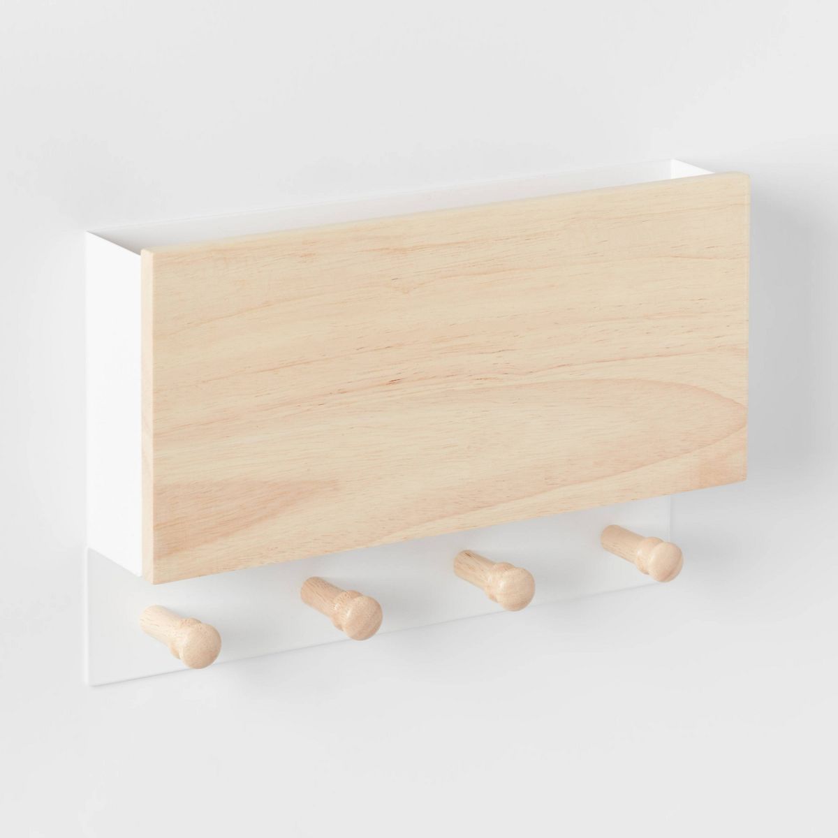 Mixed Material Mail Holder Matte White Hooks on Light Wood - Brightroom™ | Target