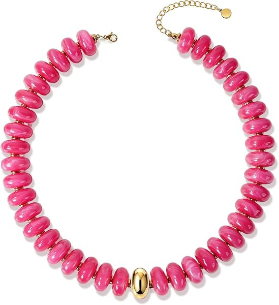 EJU Chunky Beaded Necklace for Women Trendy Colorful Resin Statement Choker Necklace Boho Handmad... | Amazon (US)