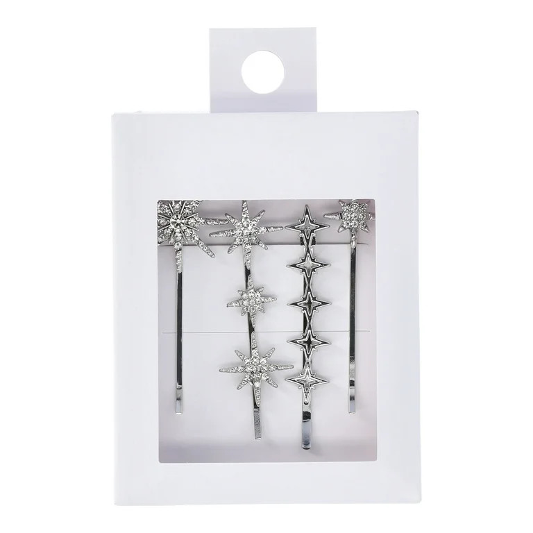 Time and Tru Women's Silver Tone Bobby Pin Set, 4-Piece | Walmart (US)