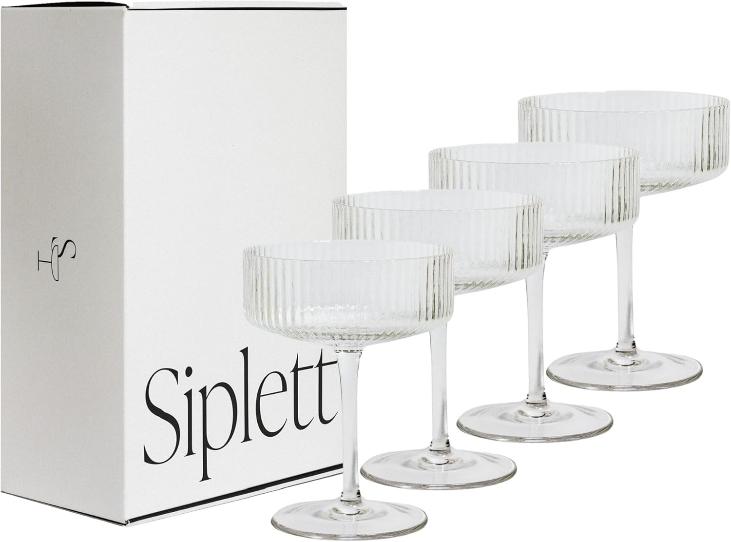 Luxe Champagne Coupe Glasses Set of 4 10 oz, Ribbed Martini Glasses with Gift Box, Vintage Champa... | Amazon (US)