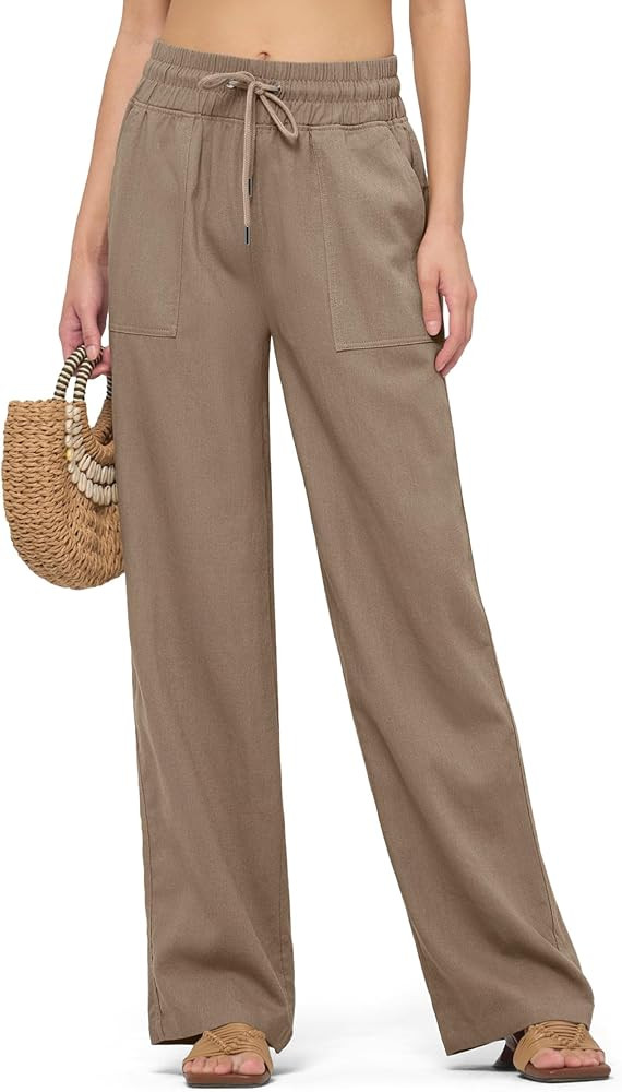 Willit Women Linen Pants Wide Leg Casual Palazzo Pants Cotton Linen Lounge Beach Summer Pants wit... | Amazon (US)