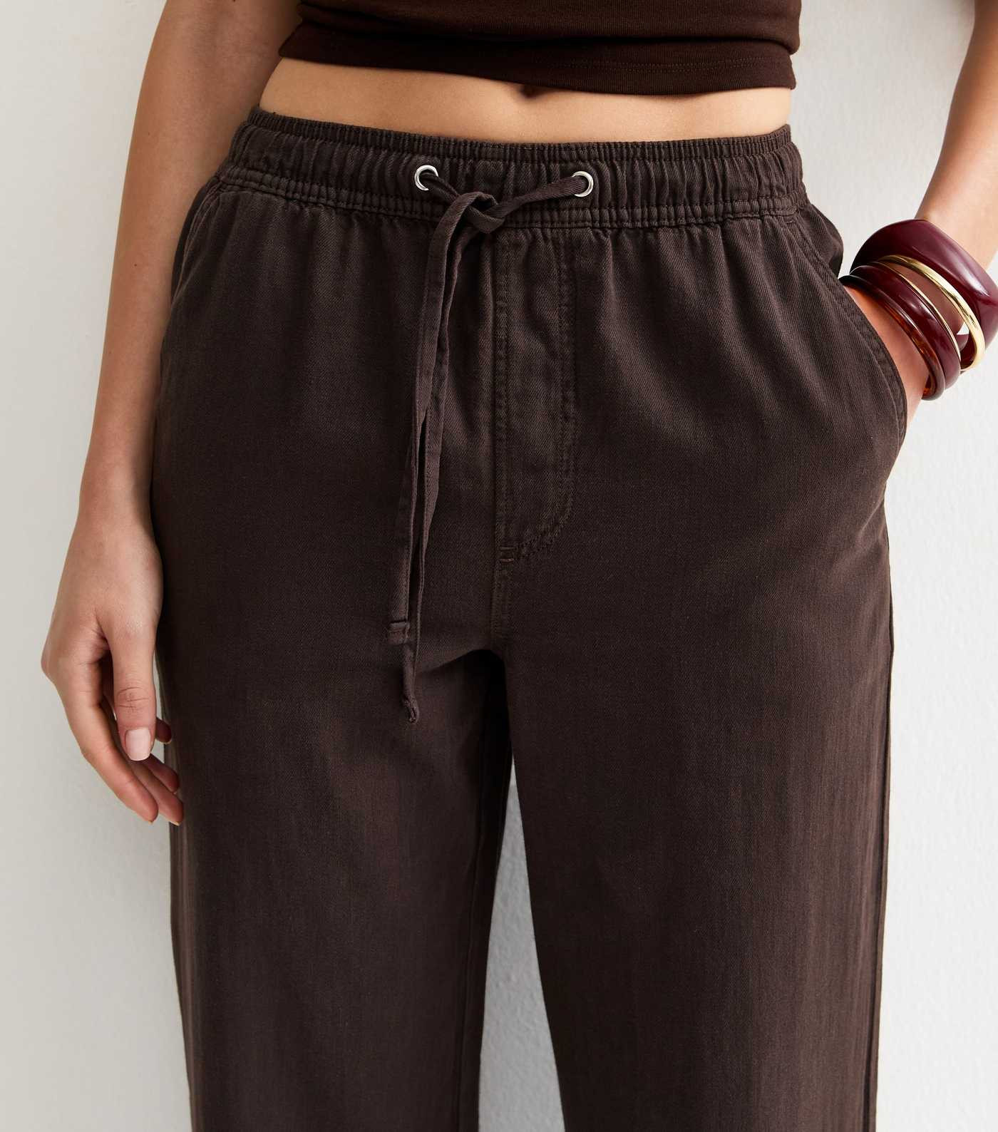 Tall Dark Brown Twill Cotton Wide Leg Trousers | New Look | New Look (UK)