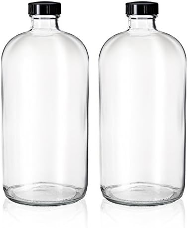 2 Pack - 32oz Boston Round Clear Glass Growler - with Phenolic Poly Cone Insert Caps - Tight Seal... | Amazon (US)