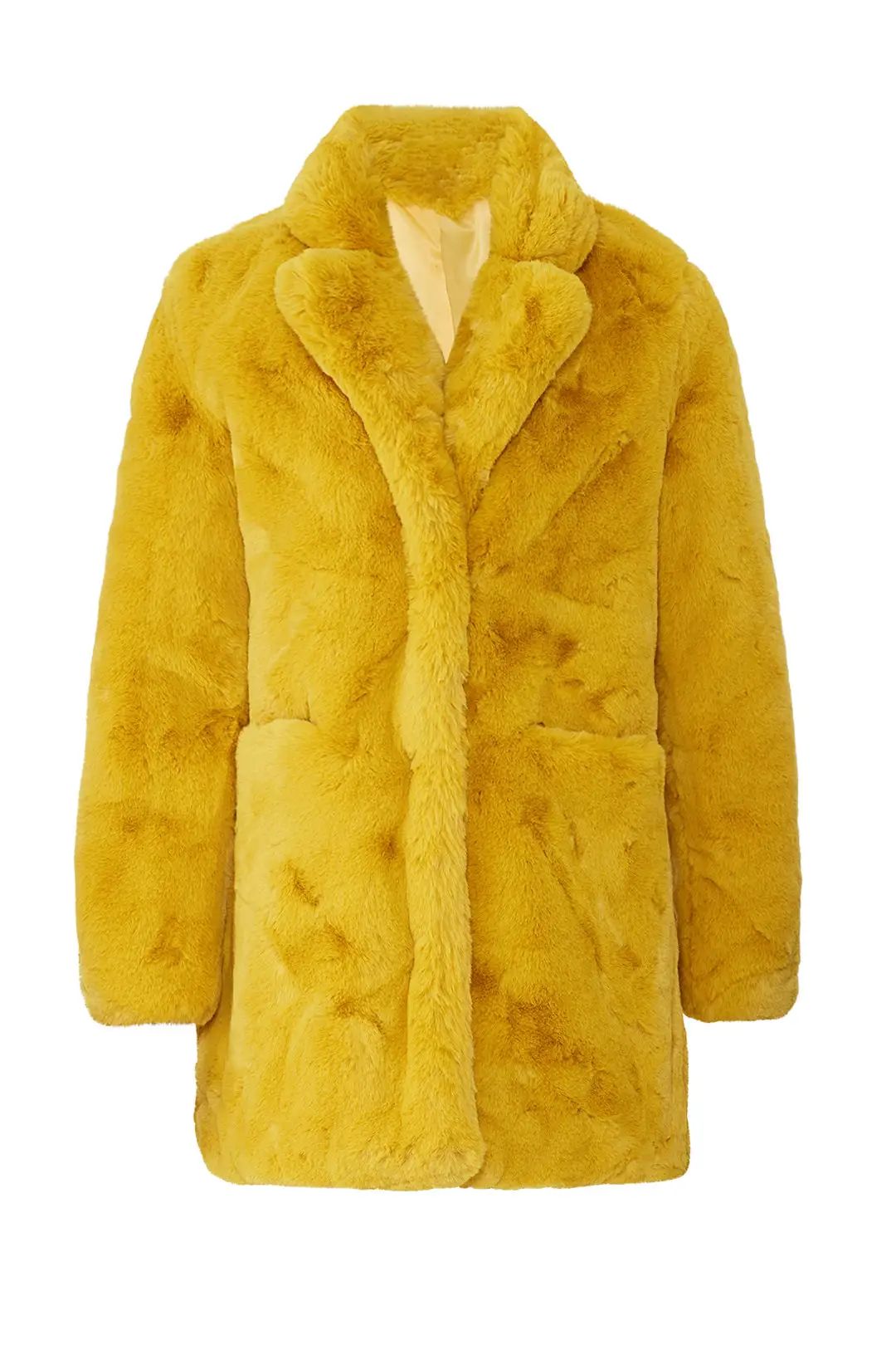 Apparis Mustard Sophie Faux Fur Coat | Rent The Runway