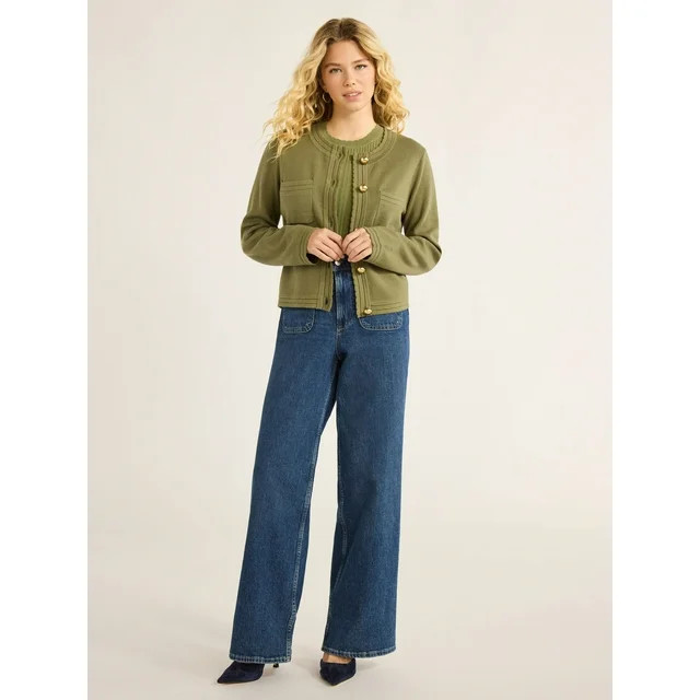 Free Assembly Women’s Long Sleeve Cardigan Sweater with Chest Pockets, Midweight, Sizes XS-XXL | Walmart (US)