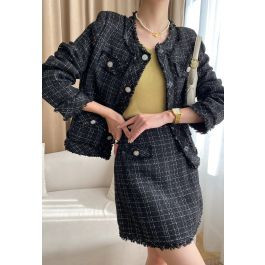 Grid Tweed Mini Bud Skirt in Black | Chicwish
