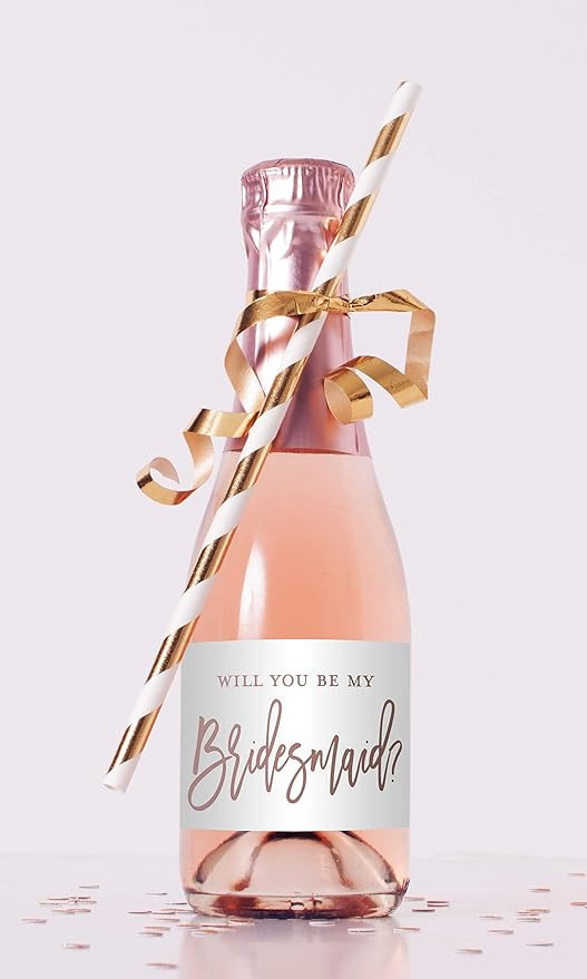 Will You Be My Bridesmaid Proposal Mini Champagne Bottle Labels - Set of 12 (Rose Gold - Not Foil... | Amazon (US)