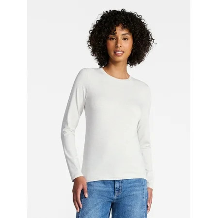 Time and Tru Women's Slim Crewneck Tee with Long Sleeves, Sizes XS-XXXL | Walmart (US)