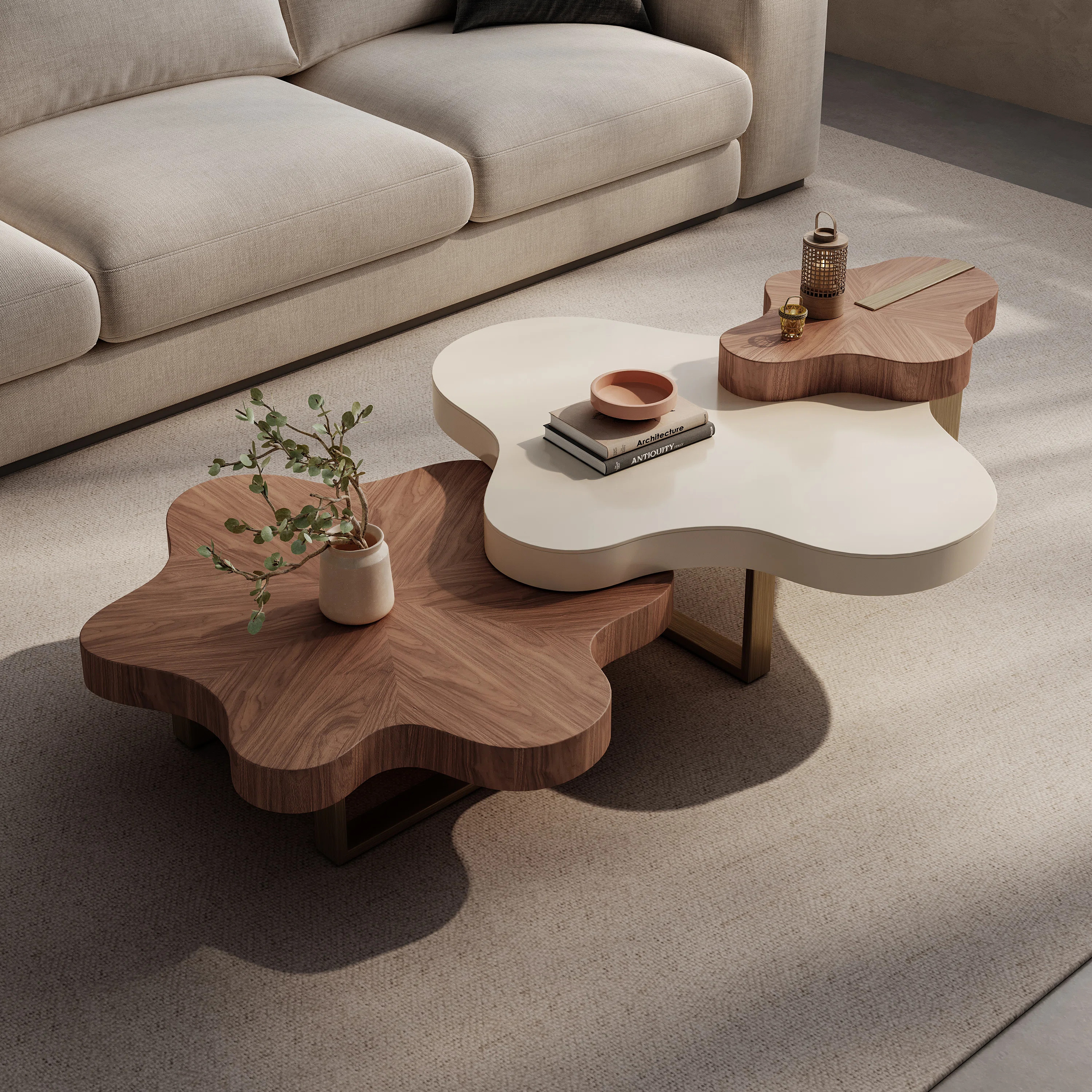 Arvante Designer Collection – Modern Cloud-Shaped 3-Piece Walnut Veneer Nesting Coffee Table Se... | Wayfair North America