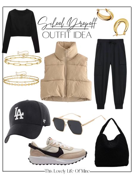 School Dropoff outfit idea, joggers, puffer vest, Nike sneakers 

#LTKshoecrush #LTKstyletip #LTKSeasonal