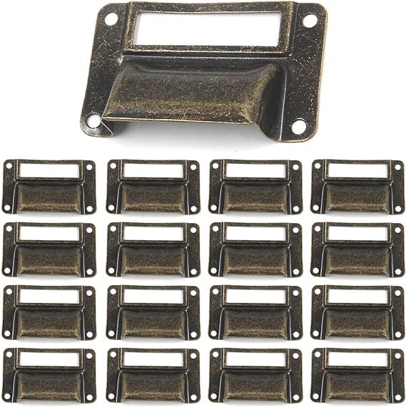 Geesatis 16 pcs Label Holder Pull Handle Bronze Drawer Tag Frame Label Holders Card Vintage Drawe... | Amazon (US)